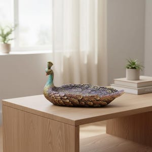 Elegant Peacock Statue Bowl | Peacock Tray For Table Centerpiece | Vintage Tabletop Display Dish | Housewarming Gift