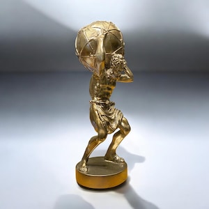 Gold Atlas Titan Statue Holding Celestial Globe | Greek Mythology Figurine for Desk Decor | Powerful Gift for Him | Office Art Sculpture