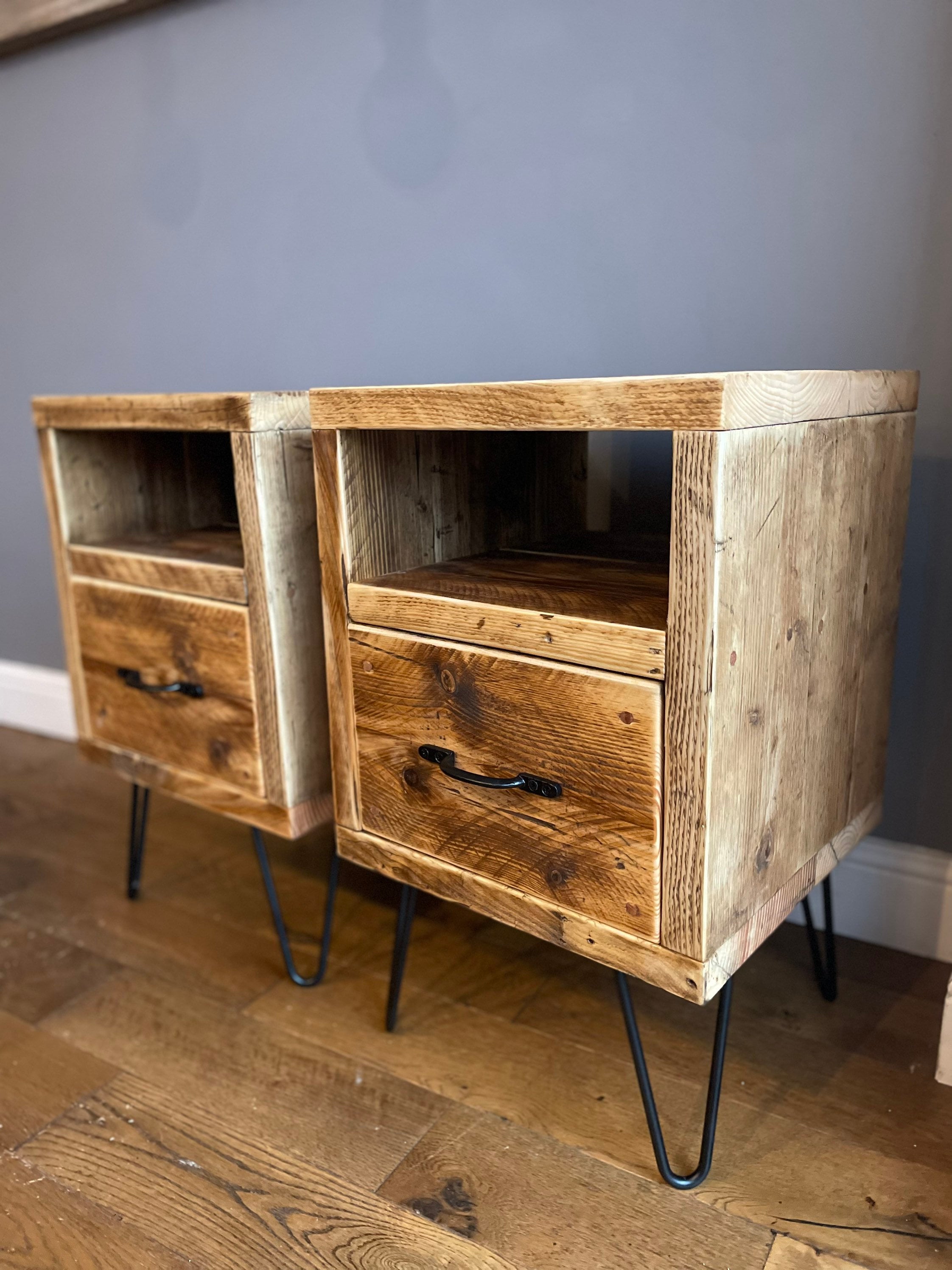 Reclaimed Solid Wood Side Tables With Storage | Rustic | Handmade - Etsy UK