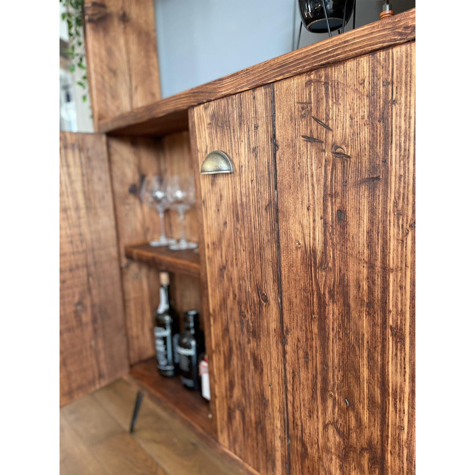 Reclaimed Solid Wood Drinks With Antique Brass Handles Etsy UK