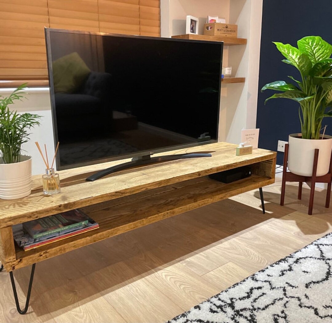 Industrial Reclaimed Solid Wood TV Unit | Rustic | Handmade - Etsy