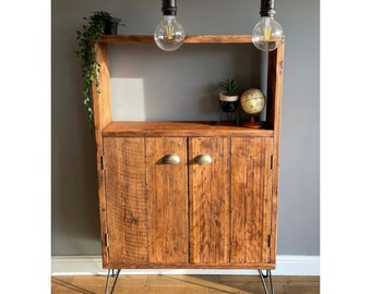 Reclaimed solid wood drinks cabinet with antique brass handles | handmade | furniture | MiniBar