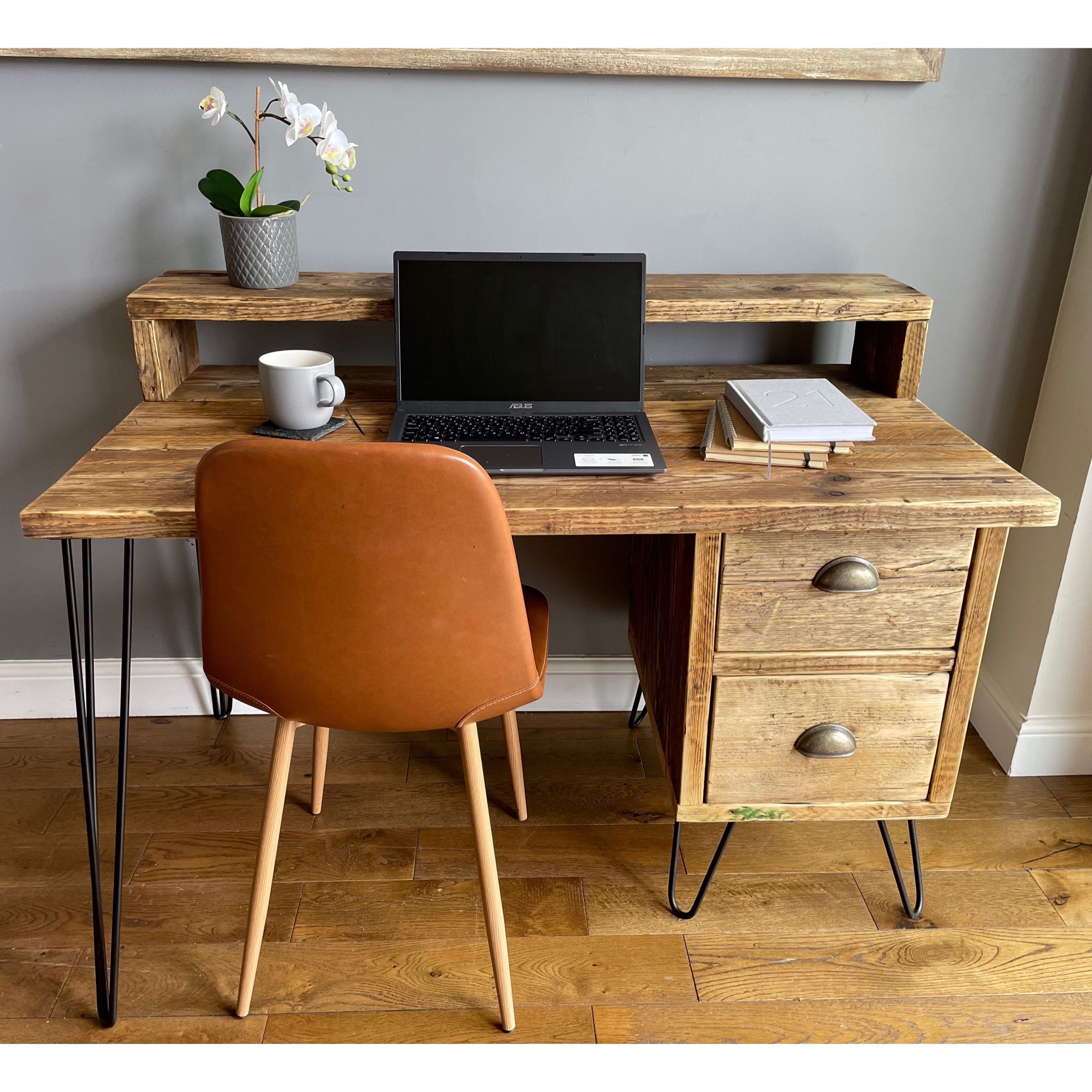 Buy Industrial Reclaimed Solid Wood Desk With Side Drawers Online in India  