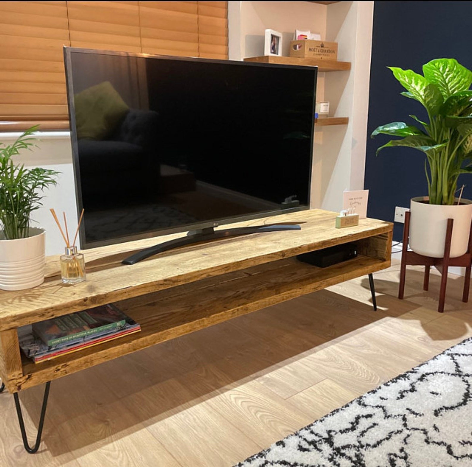 Industrial Reclaimed Tv Unit With Black Hairpin Legs Living Etsy UK