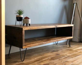 Industrial reclaimed Tv unit with black hairpin legs | Living room furniture | Custom size | Industrial | Rustic | handmade