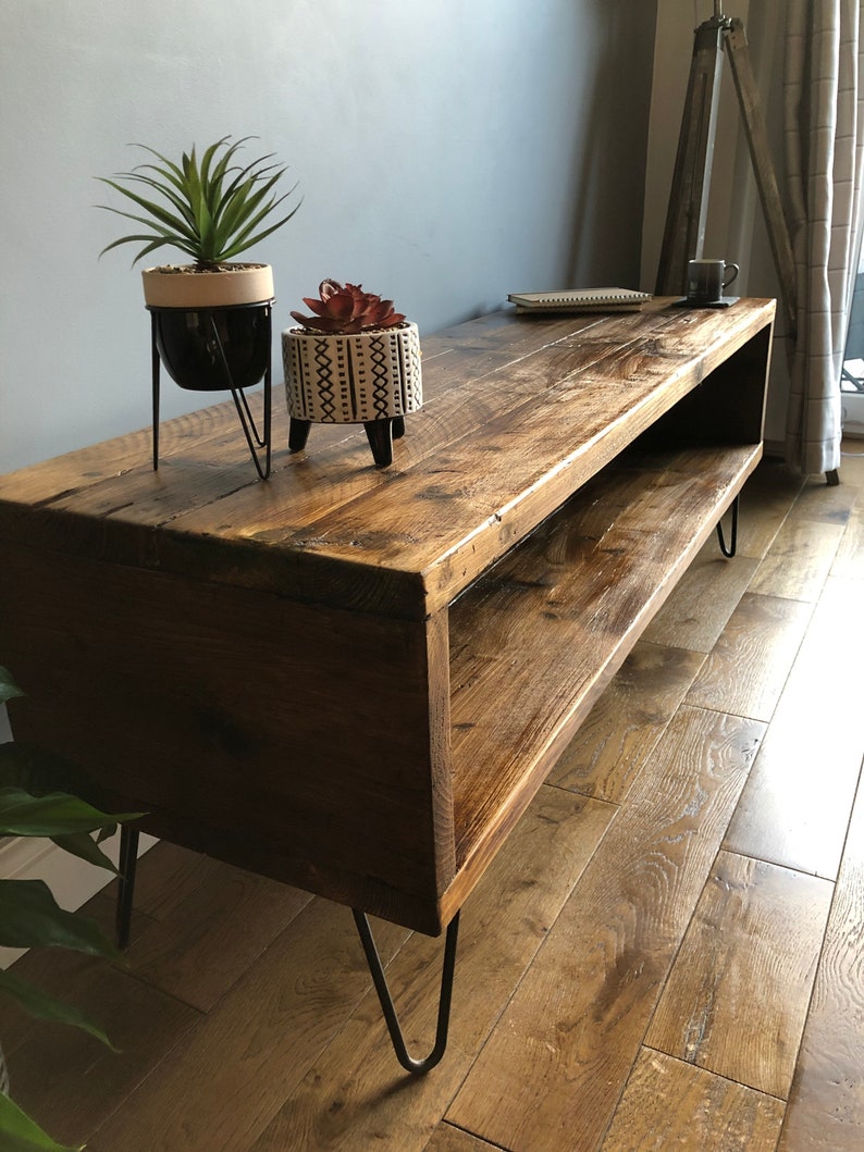 Industrial reclaimed Tv unit with black hairpin legs Living Etsy
