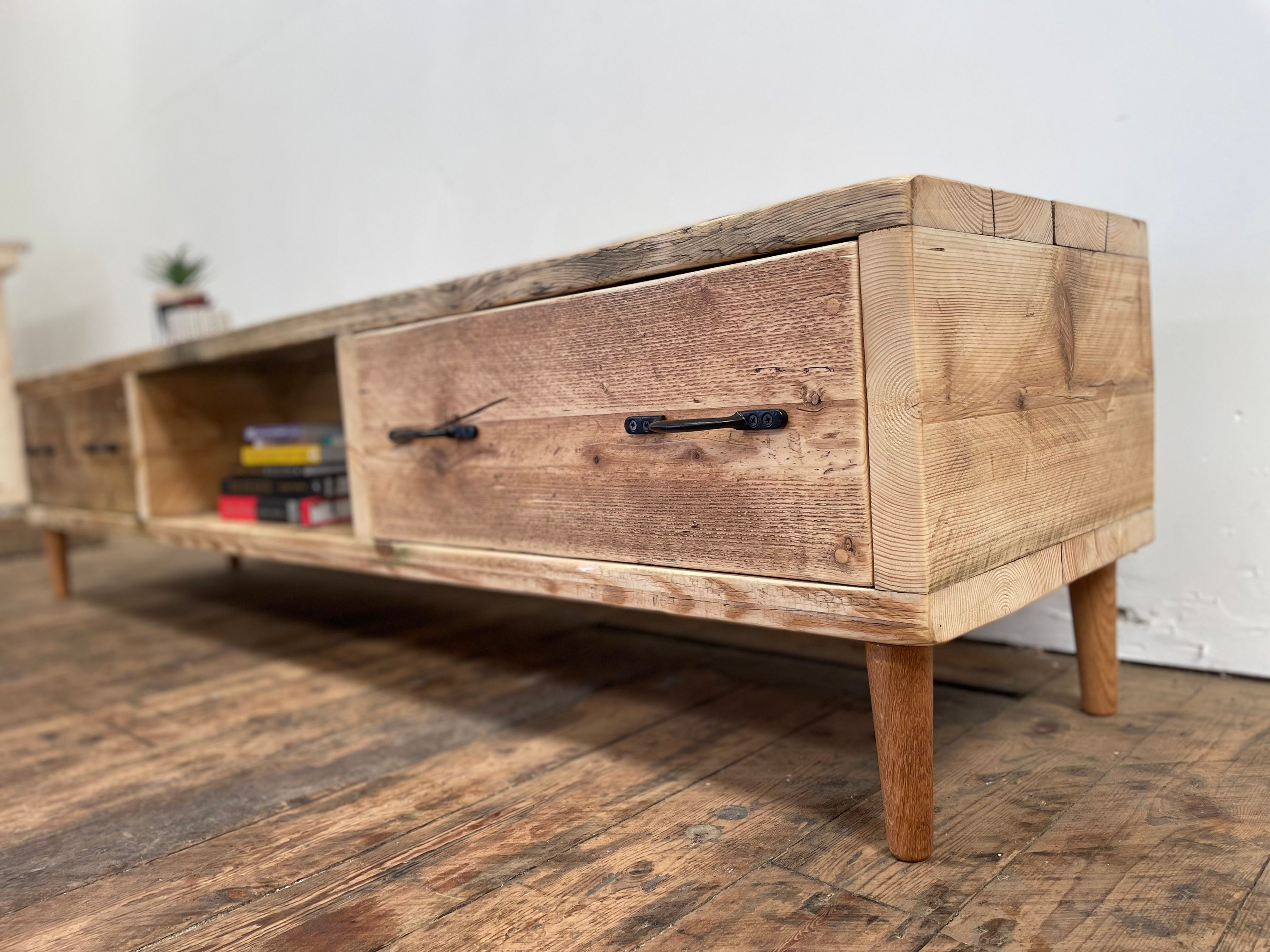 Reclaimed Solid Wood Tv Unit With Drawers and Solid Oak Pin Etsy UK