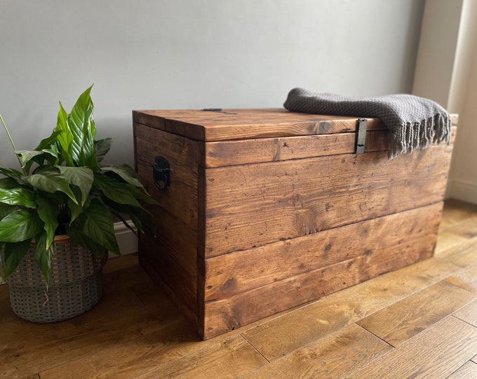 Reclaimed Solid Wood Blanket Box Ottoman Storage Rustic Handmade Etsy UK