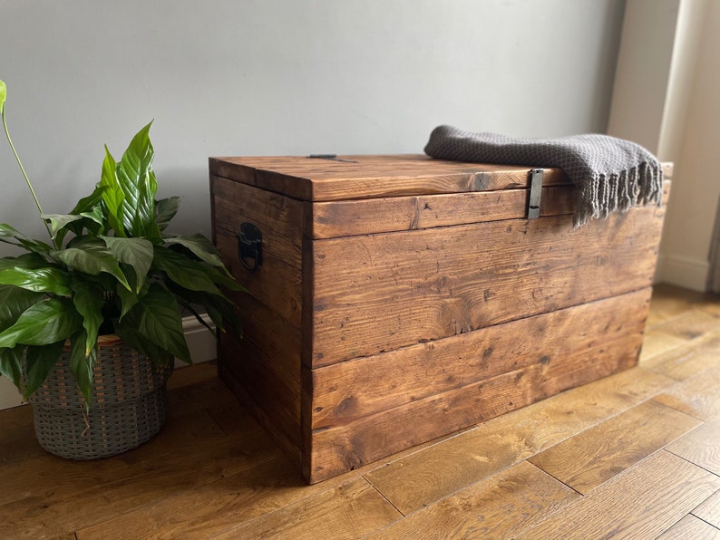 Reclaimed Solid Wood Blanket Box Ottoman Storage Rustic Etsy UK