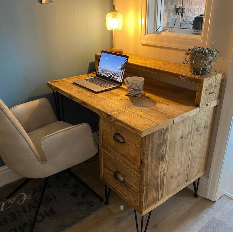 Industrial Reclaimed Solid Wood Desk With Side Drawers Etsy UK