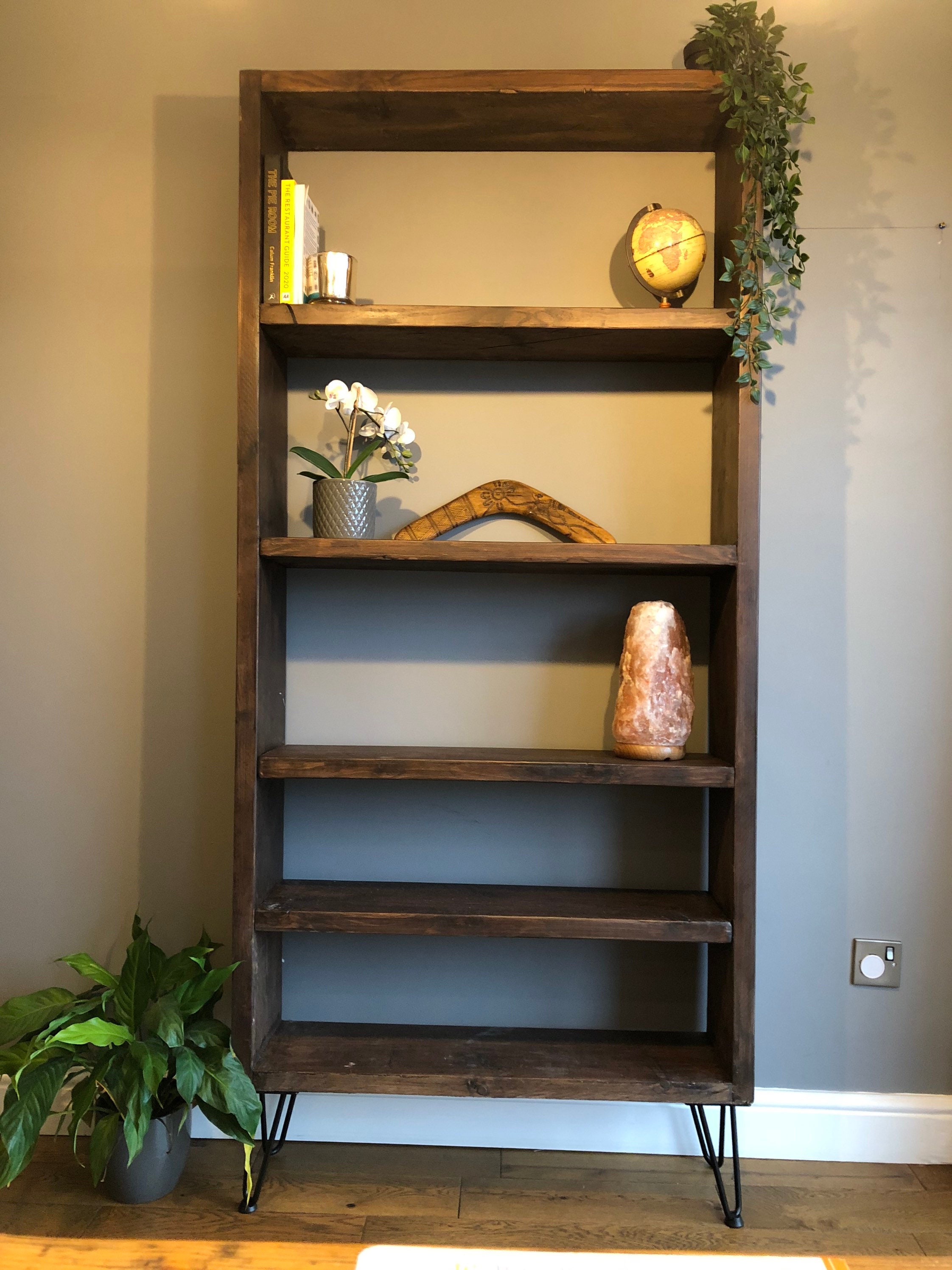 Industrial Reclaimed Bookcase With Black Hairpin Legs Living Etsy
