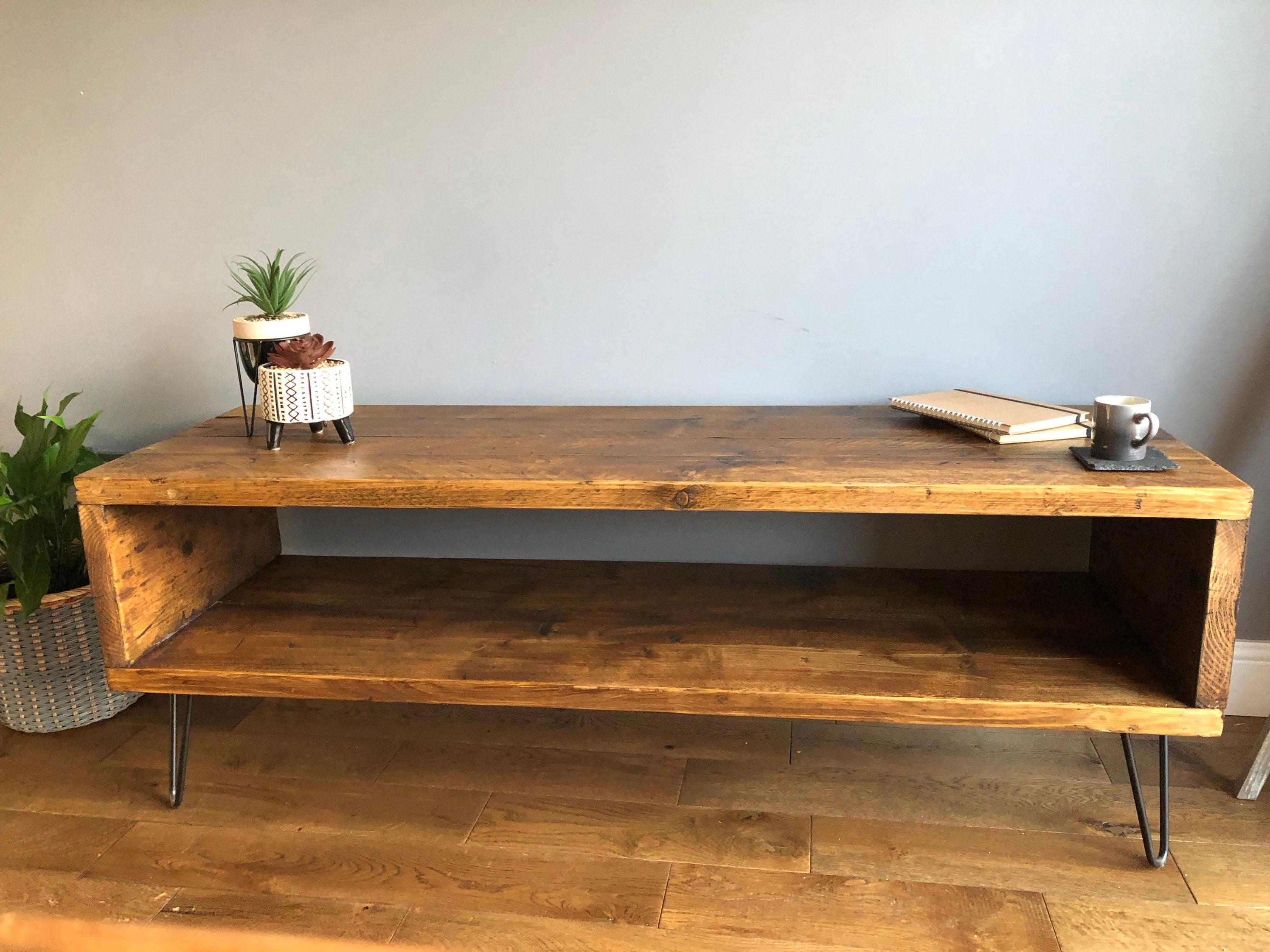Industrial reclaimed Tv unit with black hairpin legs Living Etsy