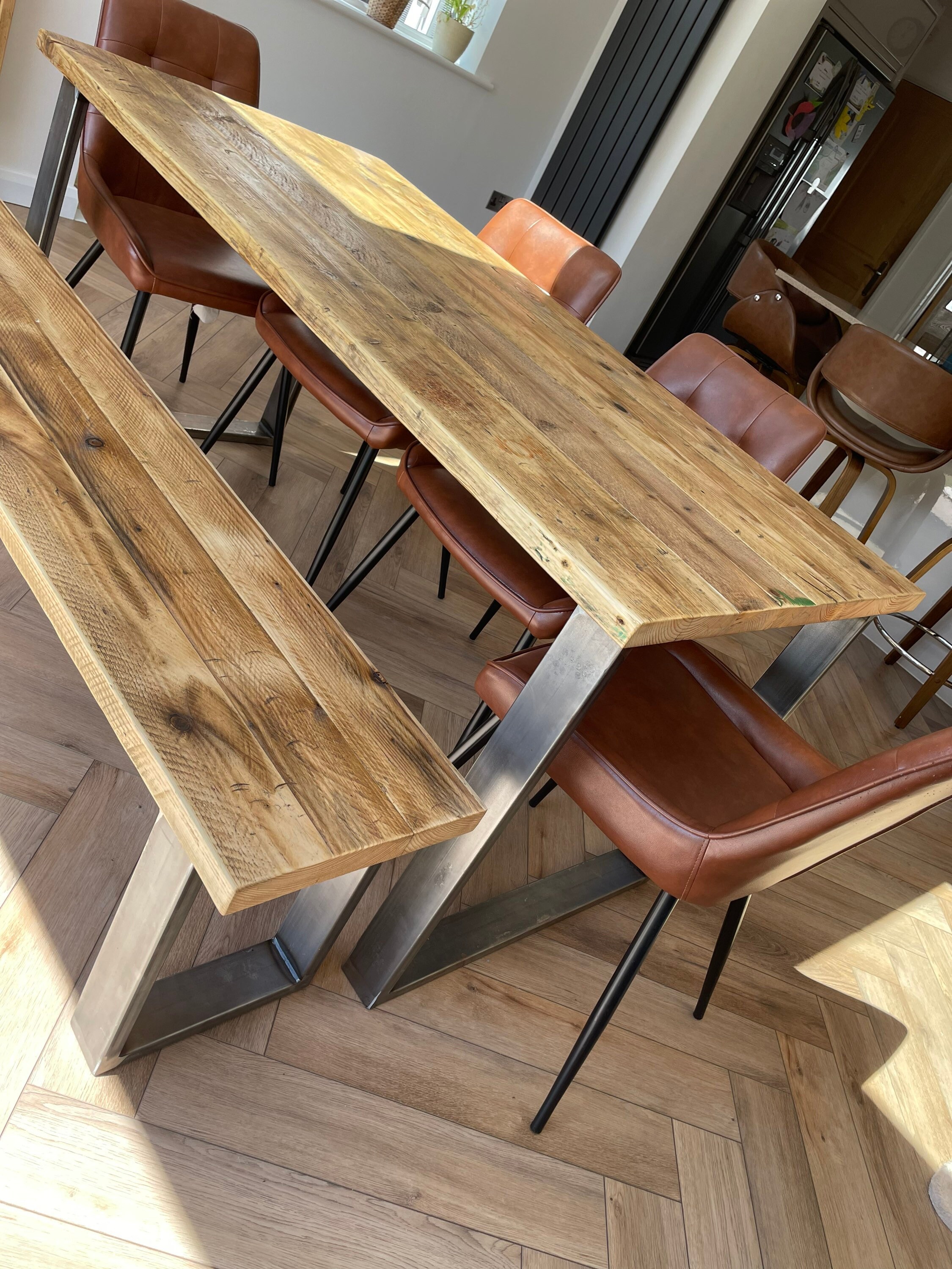 Industrial Reclaimed Solid Wood Dining Table and Bench Set Etsy UK