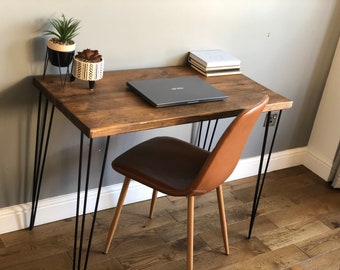 Industrial reclaimed solid wood desk | Rustic | Office furniture | Hairpin legs