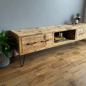 Reclaimed solid wood TV unit with drawers | Rustic | Living room | Handmade | Custom size