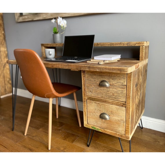 Buy Industrial Reclaimed Solid Wood Desk With Side Drawers Online in India  