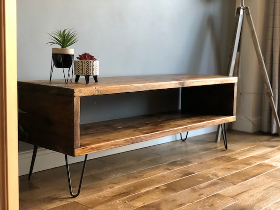 Industrial Reclaimed Tv Unit With Black Hairpin Legs | Living Room