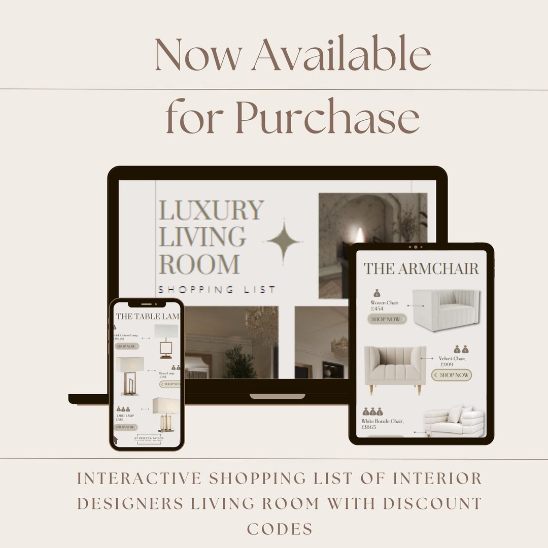 Shop Interior Designers Living Room, Interactive List, Discount Codes