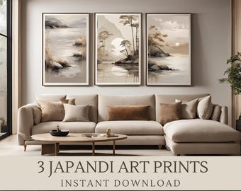 Japandi Wall Digital Art Set of 3 | Minimalist Scandinavian & Japanese Style Prints | Modern Wall Art Decor | Instant Download