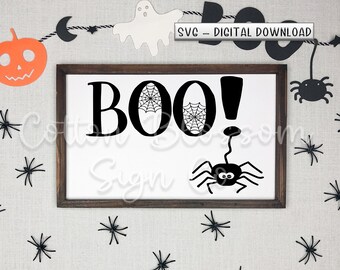 Boo! Spider Halloween Sign SVG PNG | Digital Download