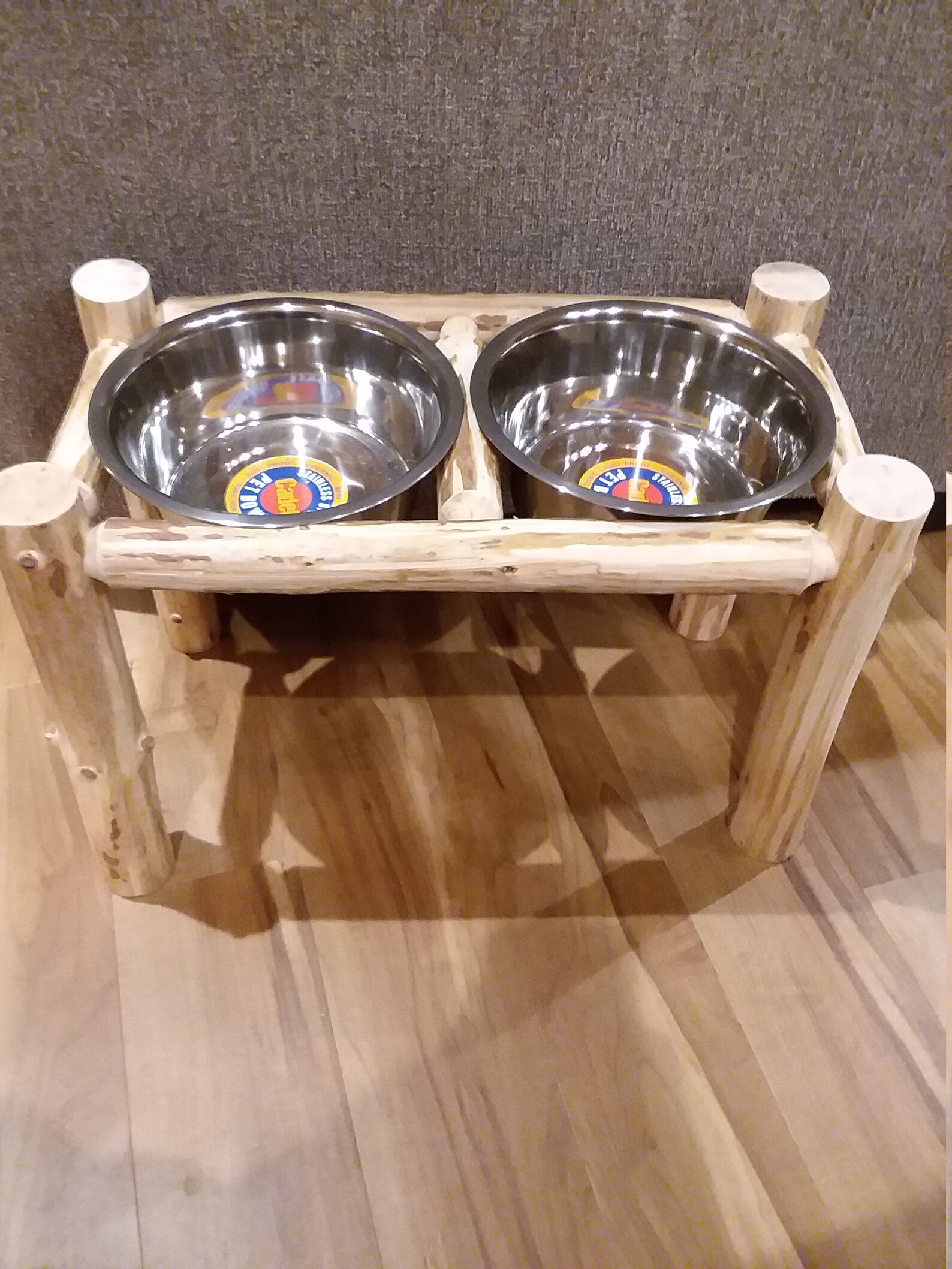 Dog Bowl Stand Wood
 Rustic Pine Wood Dog Bowl Stand With Bowls