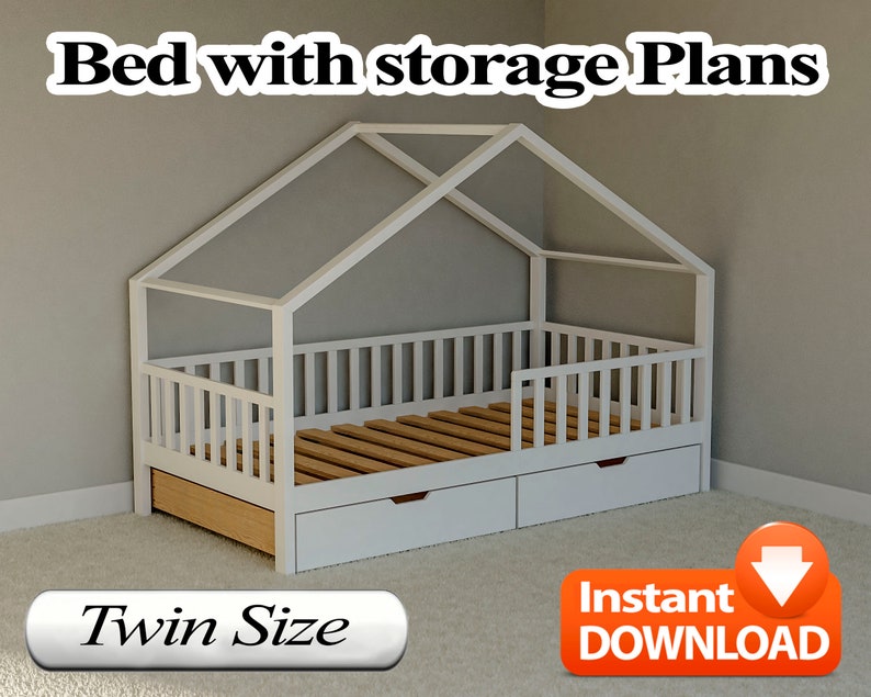 Twin Bed Plan With Storage PDF DIY Etsy