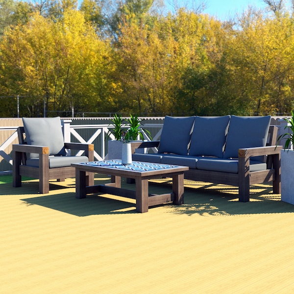 Patio Furniture Plans, Patterns, DIY, Modern Outdoor Sofa, Chair and Coffee Table