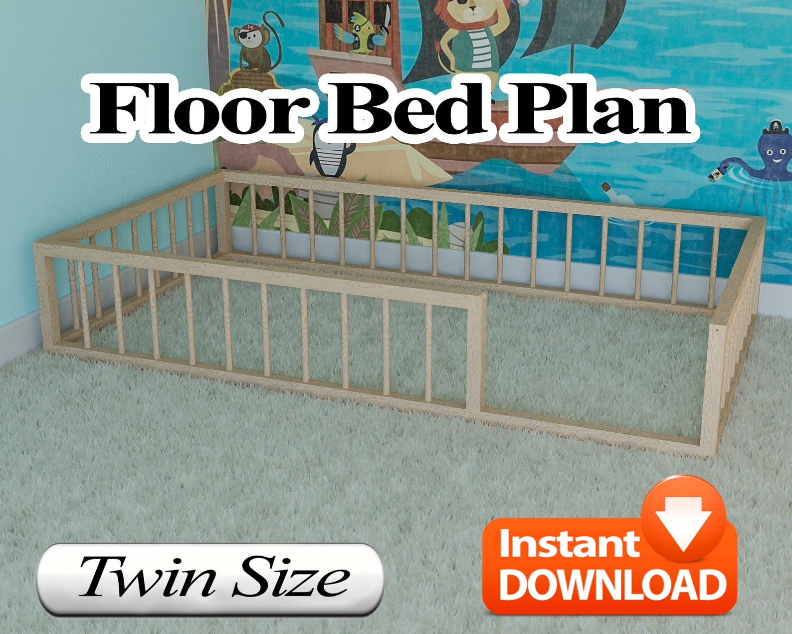 Montessori Floor Bed Plan Twin Size PDF DIY Etsy