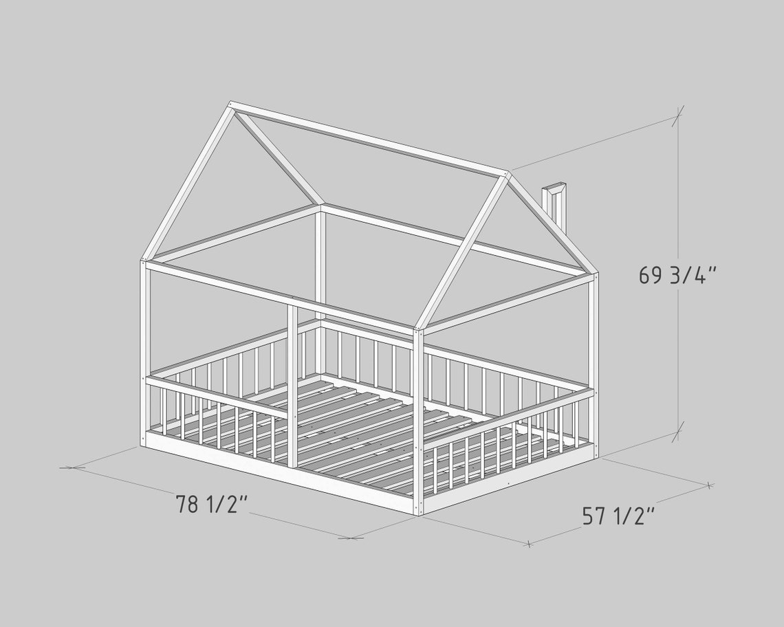 House Bed Plan Full Size DIY PDF Etsy