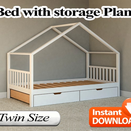 Montessori Bed Twin Size Plan House Bed With Fences DIY Etsy