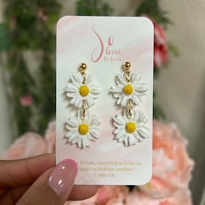 Daisy Drop Dangles | Polymer Clay | Handmade Earrings