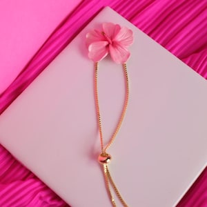 Hibiscus Flower Pull Bracelet | Handmade Polymer Clay | Cute Pink Summer Fashion Trendy Outfit