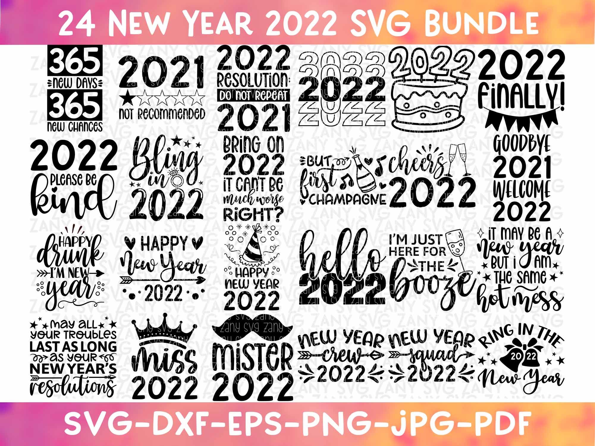 Happy New Year Svg Bundle Hello 2022 Funny New Year Svg File - Etsy