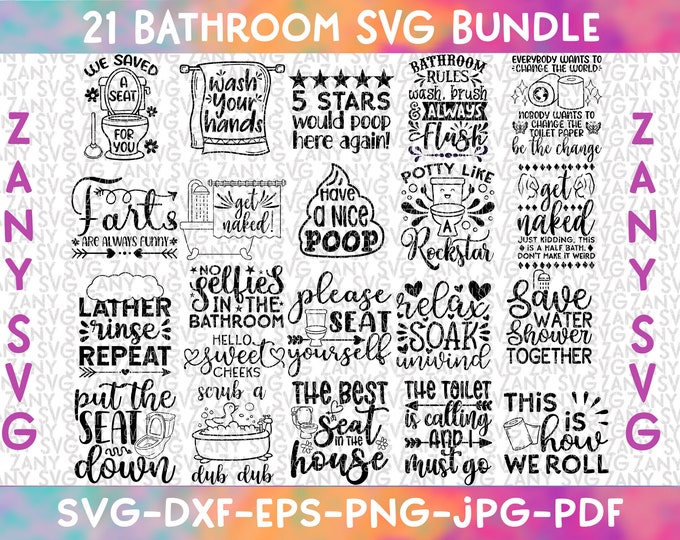 25 Funny Bathroom Sign SVG PNG Bundle, Vintage Bathroom Humor Quotes ...