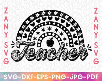Lehrer Regenbogen Svg Dateien für Cricut Lehrer Wertschätzung Svg Lehrer Rock Stern Svg Pädagogischer Rock Stern Svg zurück zur Schule Svg Lehrer Svg