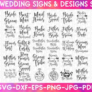 Bruiloft Teken Svg Bundel Bruiloft Svg Bundel Bruiloft Tafel Svg Welkom bij Onze Bruiloft Svg Bestand voor Cricut Bloemenmeisje Svg Bruid Svg Bruidsmeisje