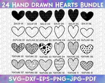 24 Hand Drawn Hearts SVG Bundle  Valentine Svg For Cricut Hearts Png Valentine Doodle Heart Svg Silhouette Love Hearts Svg Instant Download