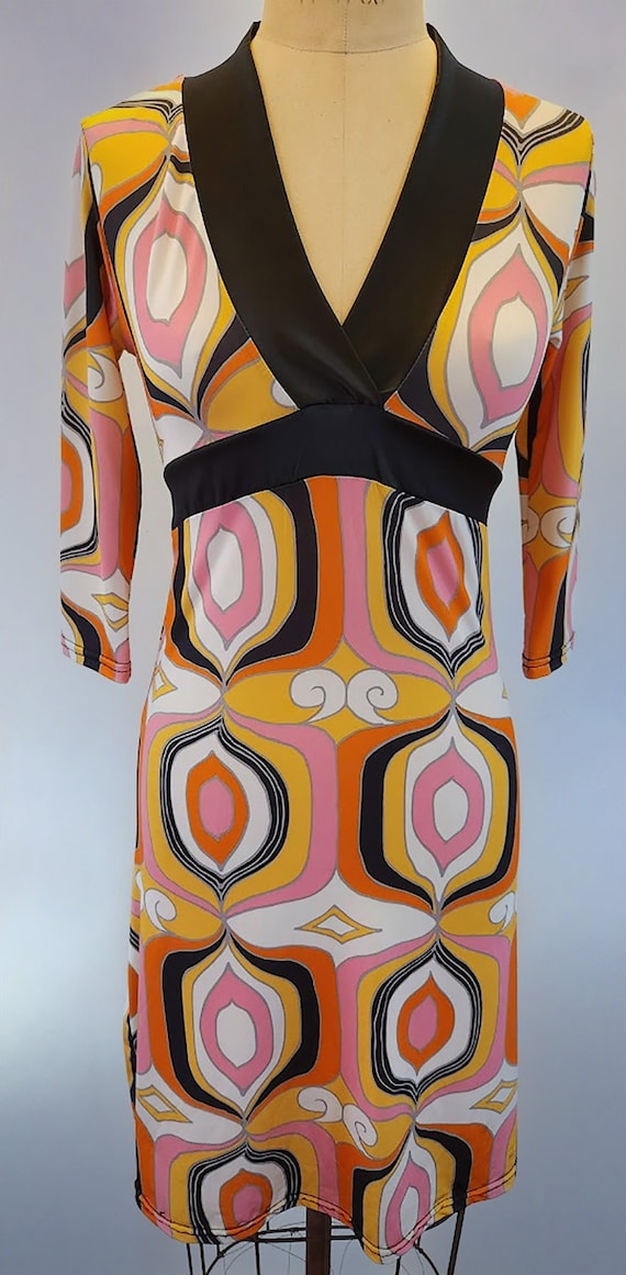 Retro 70's Vintage Dress, Geometric Pattern, Funky