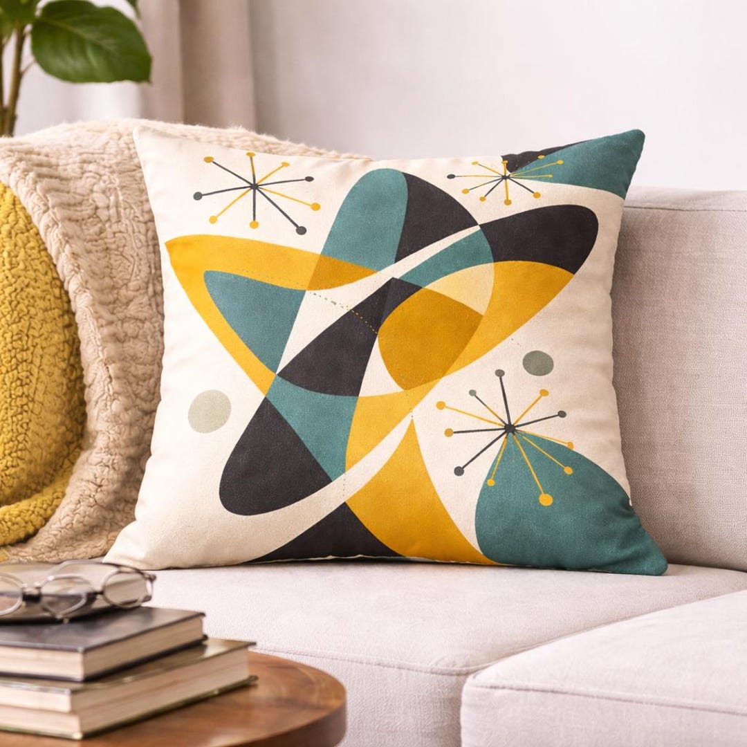 Atomic Geometric Mid-century Modern Throw Pillow | Retro Home Decor - Etsy