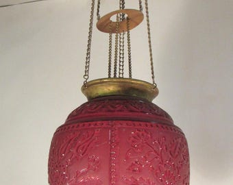 Antique Victorian Hall Light -- Beautiful Rose-Red -- Original Condition -- Not Electrified -- Fantastic Find