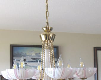 Chandelier -- Italian -- Vintage -- 7 lights -- Blown glass and brass -- Stunning fixture