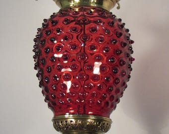 Victorian Hall Light -- Stunning cranberry hobnail -- Original hardware -- Never been electrified