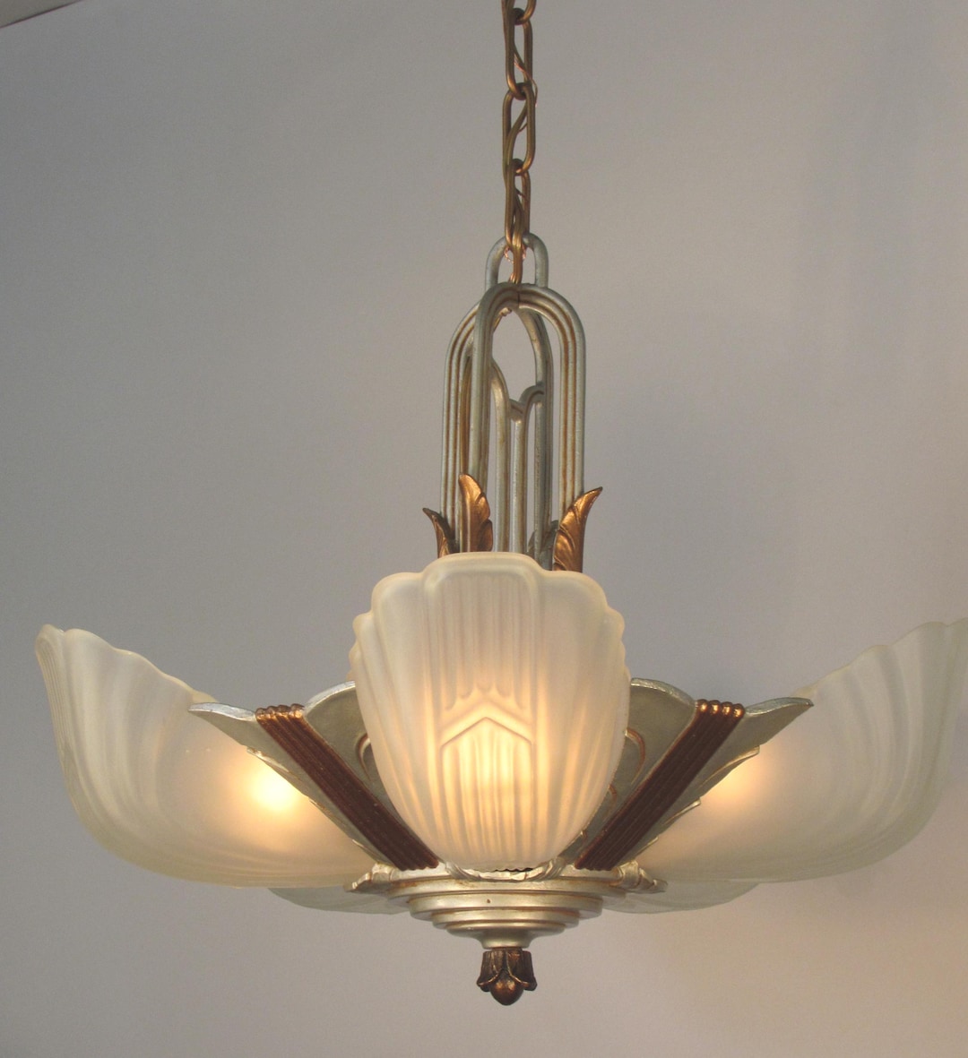 Art Deco Light Fixture Made Between 1925-1935 -- Original Slip Shades ...