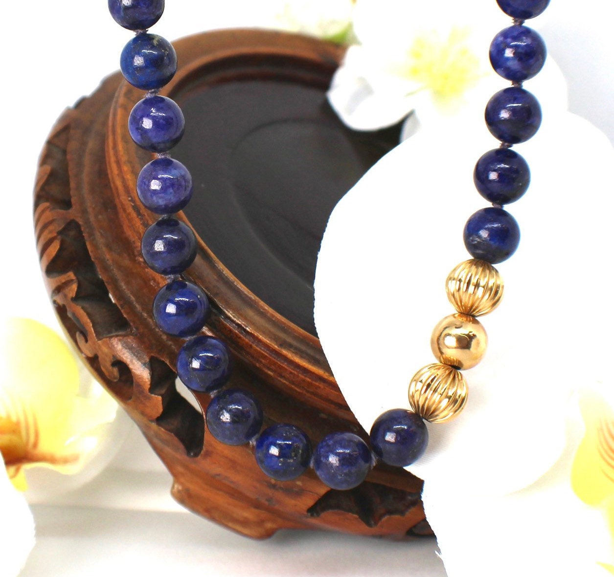 Genuine Lapis and 14kt Gold Necklace Etsy