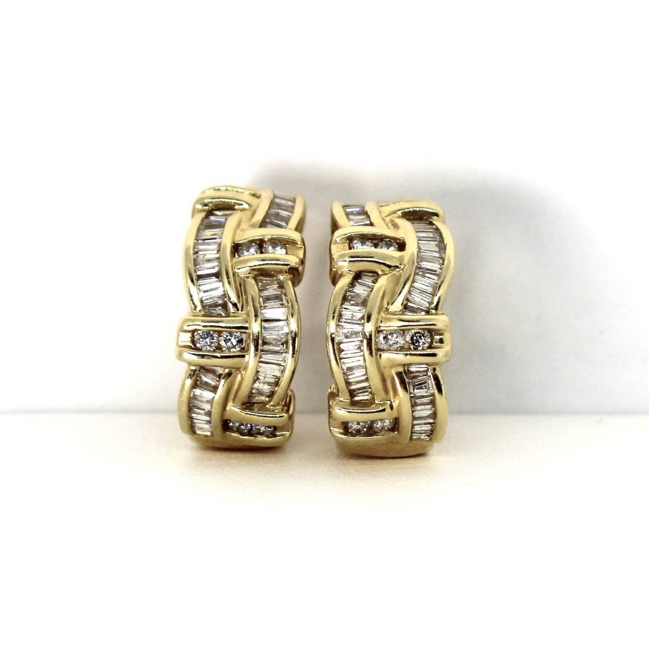 Estate 14kt yellow gold diamond earrings with omega backs. Etsy