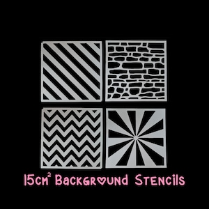 Zestaw szablonów tła - Stripe, Zig Zag/Chevron, Stone Wall i Ray. Geometryczne, wielokrotnego użytku szablony do tworzenia kartek, rękodzieła, scrapbookingu
