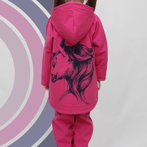 Girls and Boys Softshell Outerwear set with unique Unicorn print, Handprinted by BE DREZZED image 1