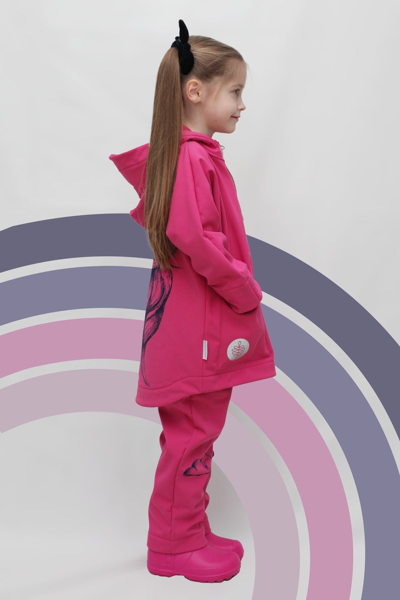 Girls and Boys Softshell Outerwear set with unique Unicorn print, Handprinted by BE DREZZED image 3