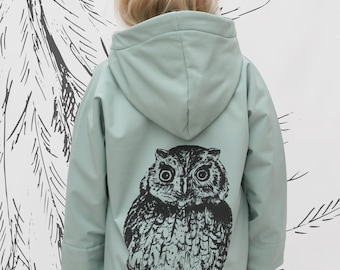 Girls and Boys Softshell Outerwear set with unique Owl print, Handprinted by BE DREZZED