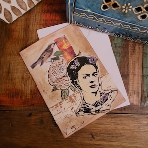 Frida, cartão Frida, amante de Frida, Frida Kahlo, cartão pintado à mão, cartão feito à mão, cartão de aniversário, cartão de simpatia, cartão de arte, arte emoldurável